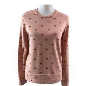 Sundry Novelty Palm Tree Print Pullover Lightweight Sweater Blush Pink Small